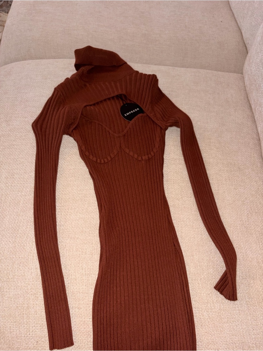 Sleeper Brown Ribbed Long-Sleeve Turtleneck Dress